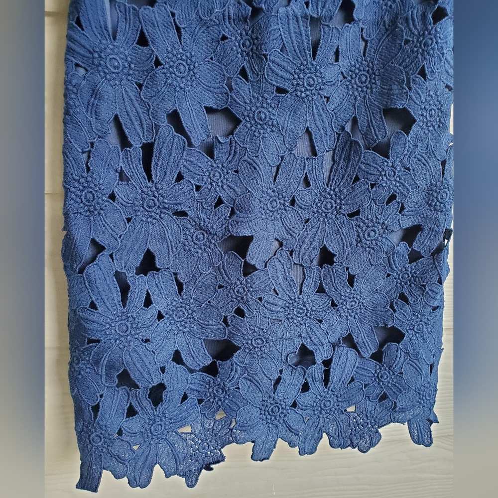 miami by Francesca's Navy Blue Floral Lace Overlay Above-the-knee Sheath Dress - Picture 13 of 16